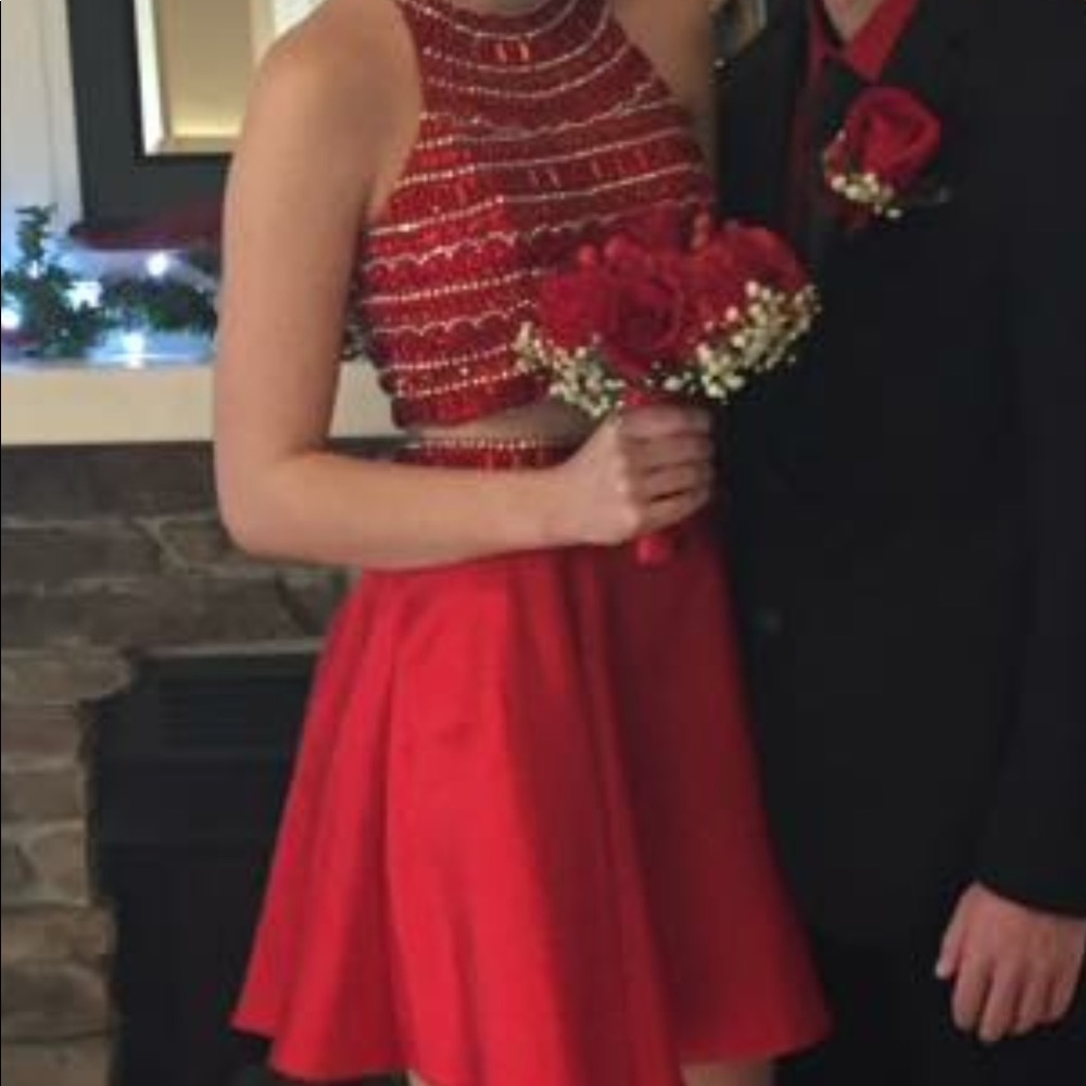 Red two piece short homecoming dress